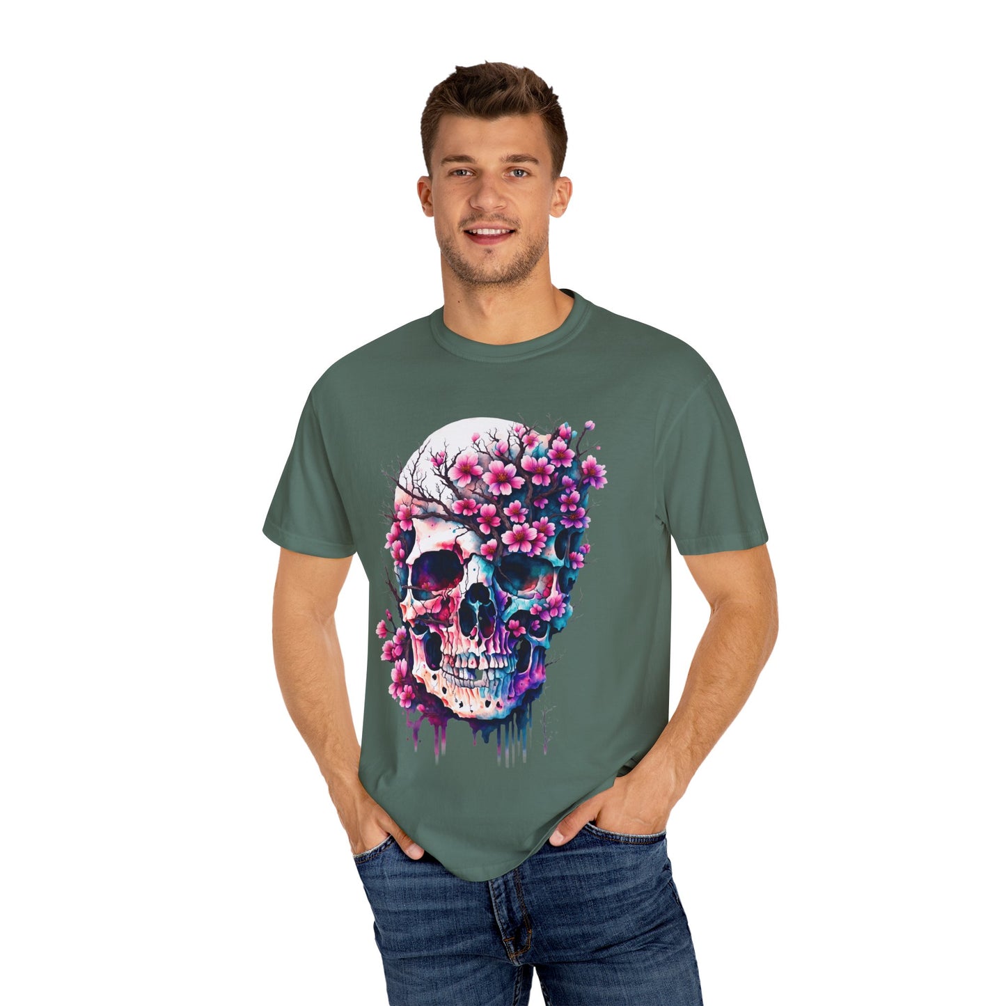 Artistic Skull Floral T-Shirt - Unisex Garment-Dyed Tee