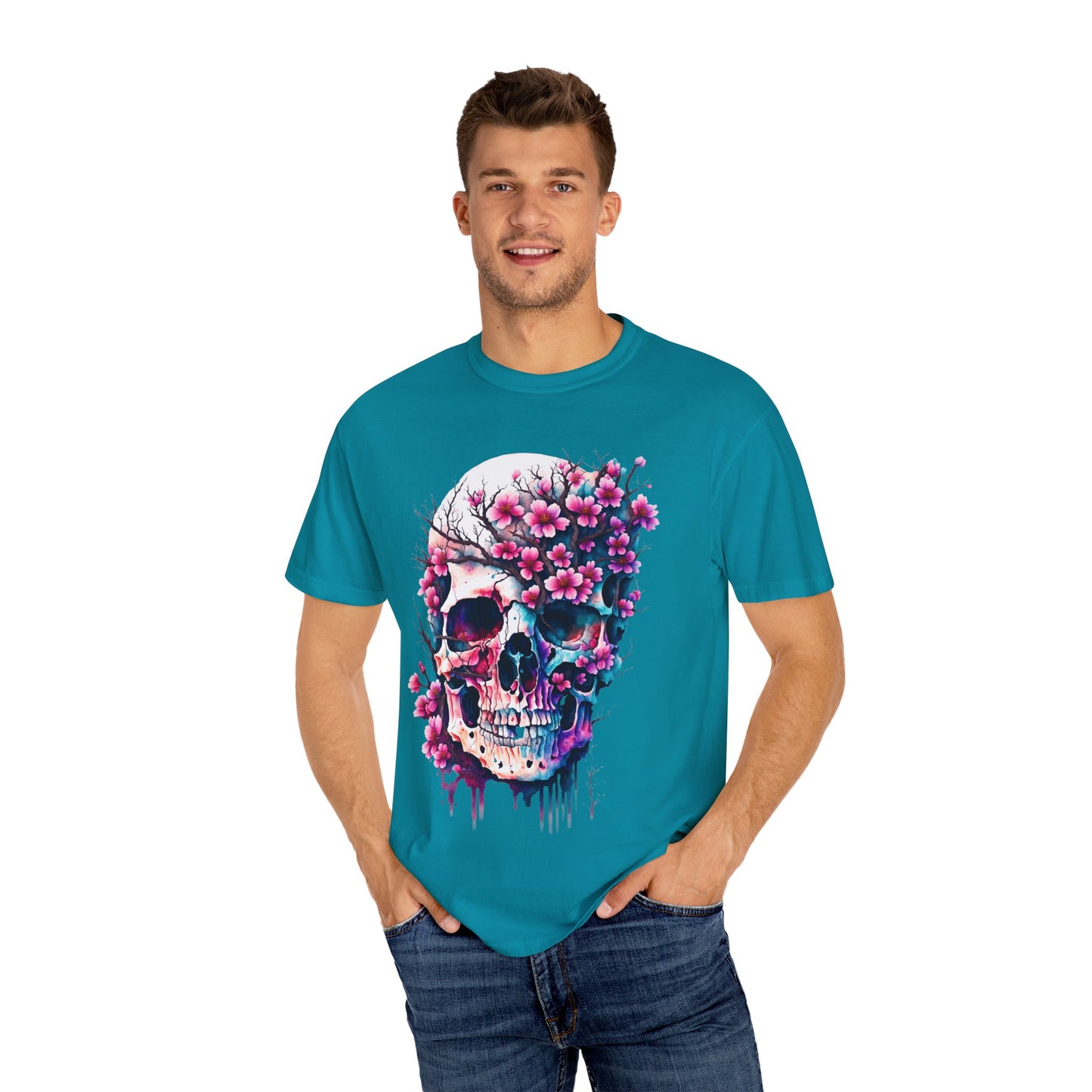 Artistic Skull Floral T-Shirt - Unisex Garment-Dyed Tee