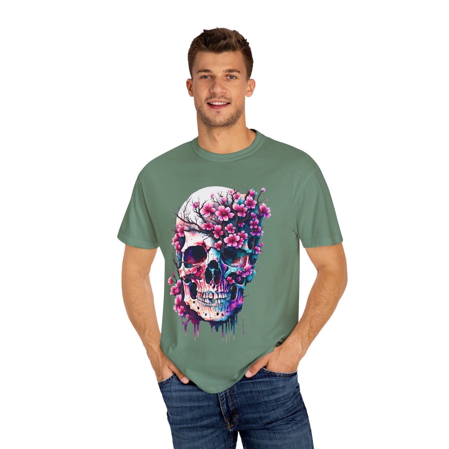 Artistic Skull Floral T-Shirt - Unisex Garment-Dyed Tee