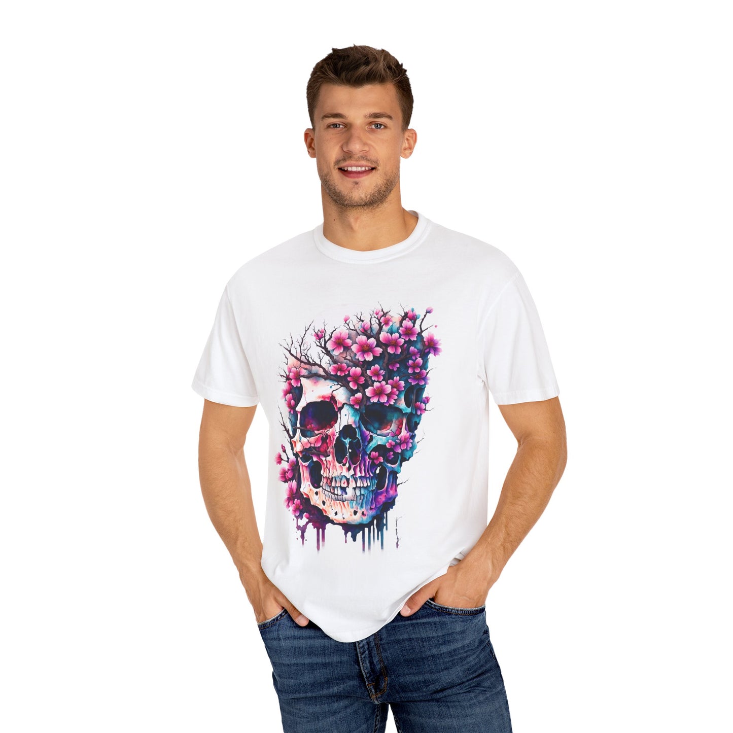 Artistic Skull Floral T-Shirt - Unisex Garment-Dyed Tee