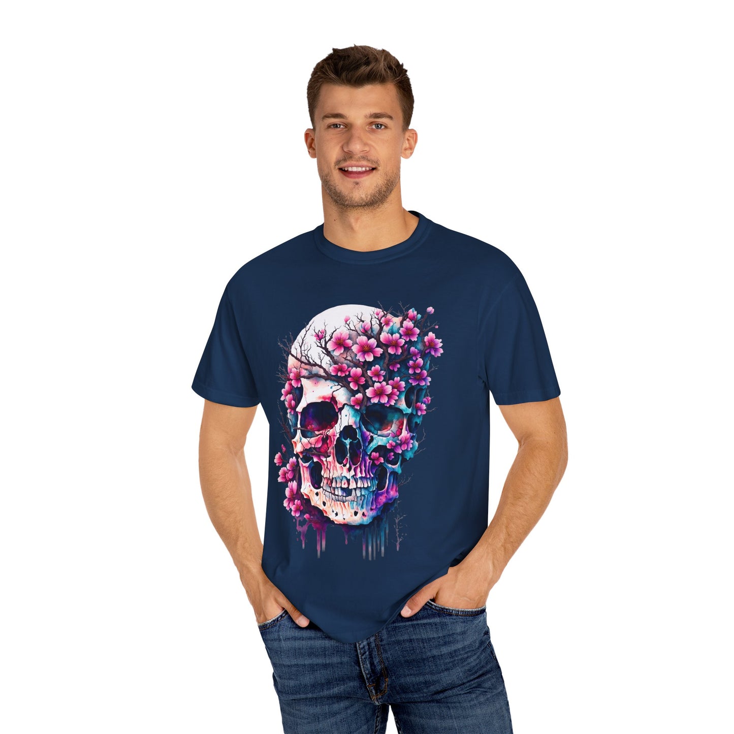 Artistic Skull Floral T-Shirt - Unisex Garment-Dyed Tee
