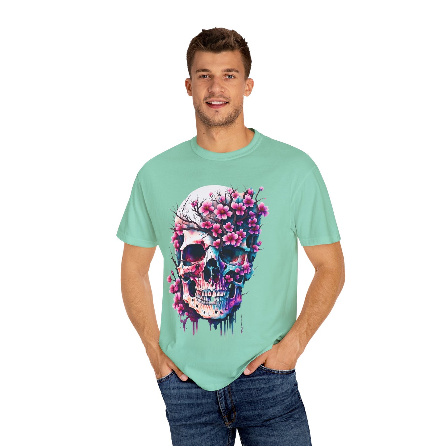 Artistic Skull Floral T-Shirt - Unisex Garment-Dyed Tee