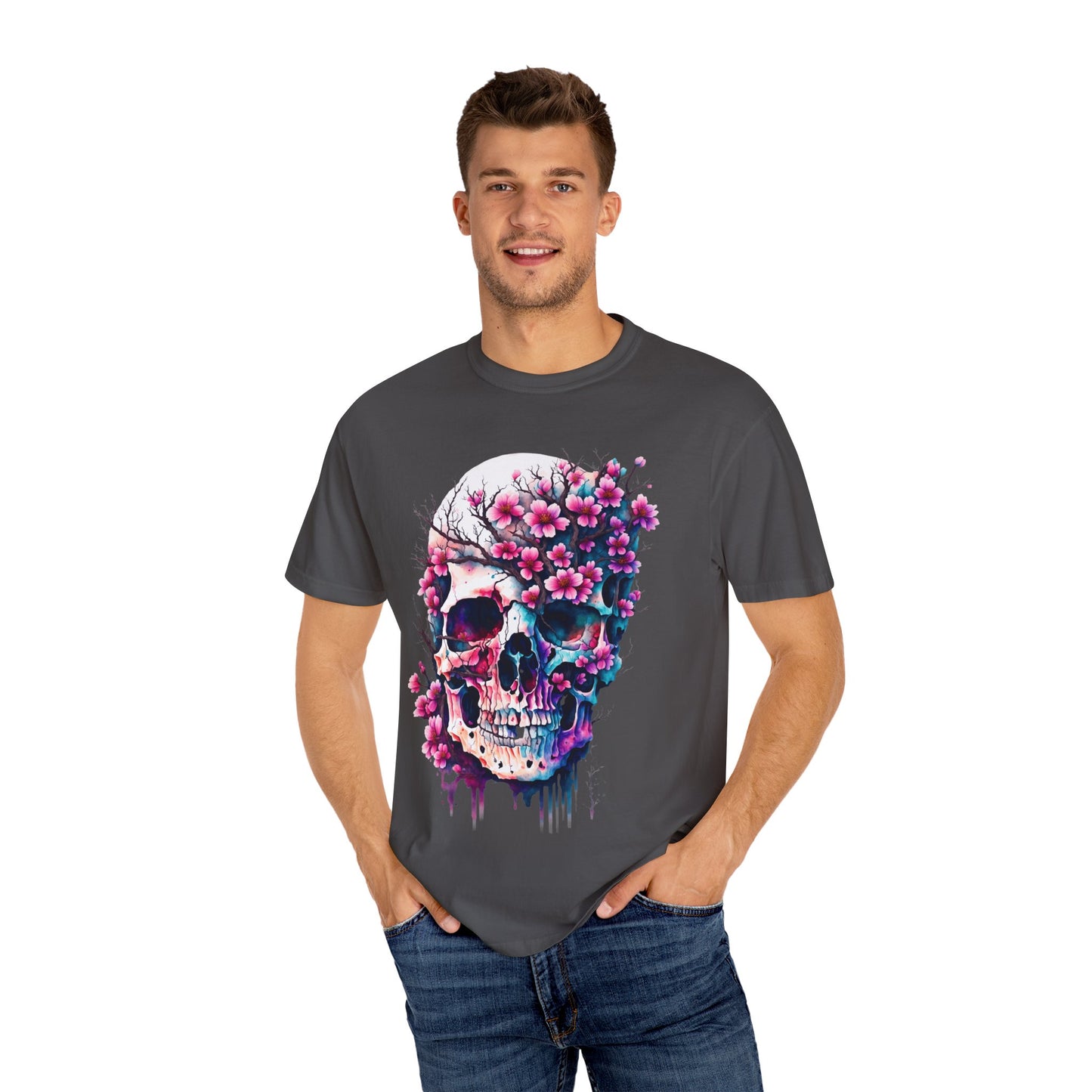 Artistic Skull Floral T-Shirt - Unisex Garment-Dyed Tee