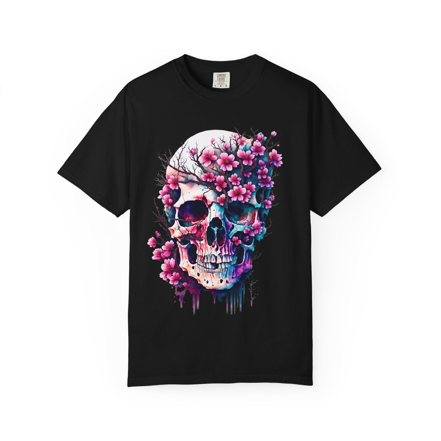Artistic Skull Floral T-Shirt - Unisex Garment-Dyed Tee