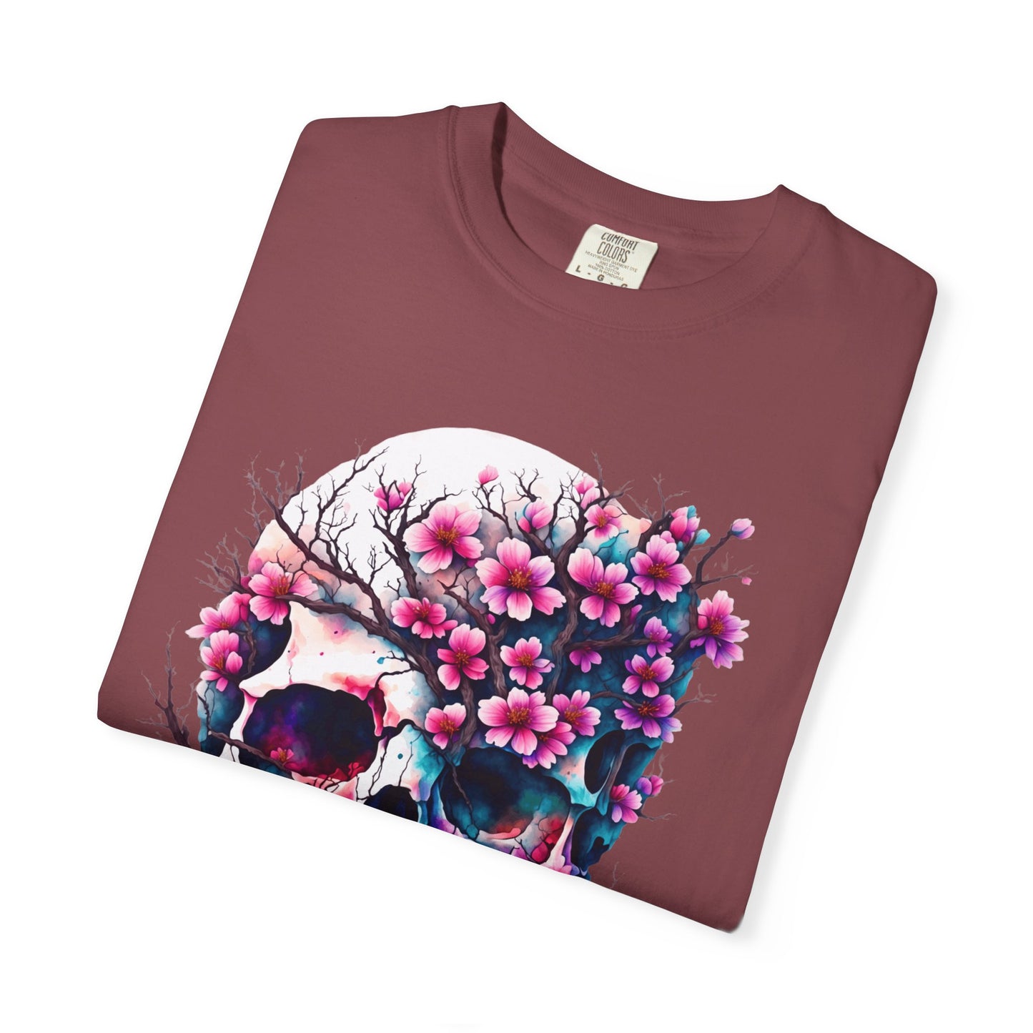 Artistic Skull Floral T-Shirt - Unisex Garment-Dyed Tee