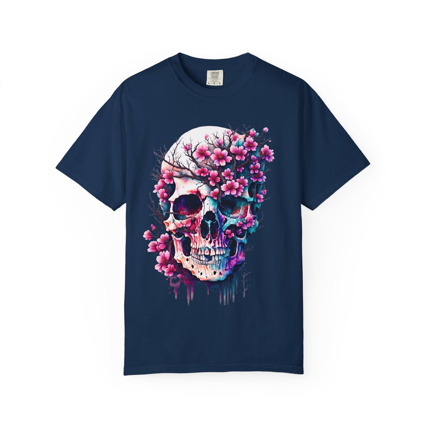 Artistic Skull Floral T-Shirt - Unisex Garment-Dyed Tee