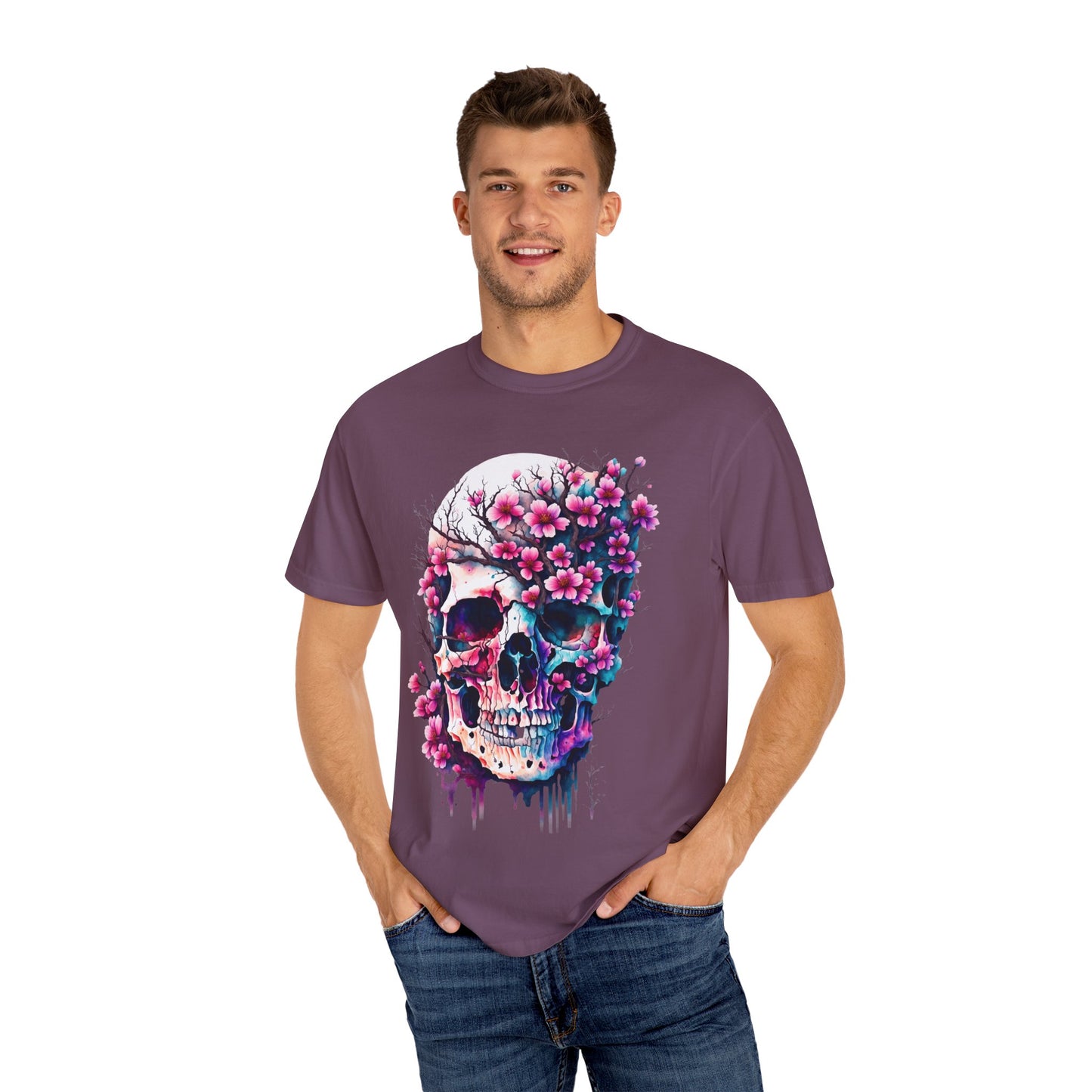 Artistic Skull Floral T-Shirt - Unisex Garment-Dyed Tee