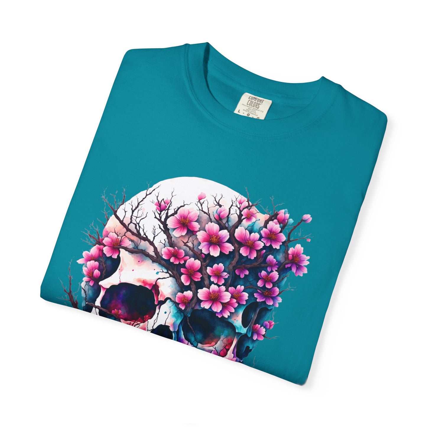 Artistic Skull Floral T-Shirt - Unisex Garment-Dyed Tee