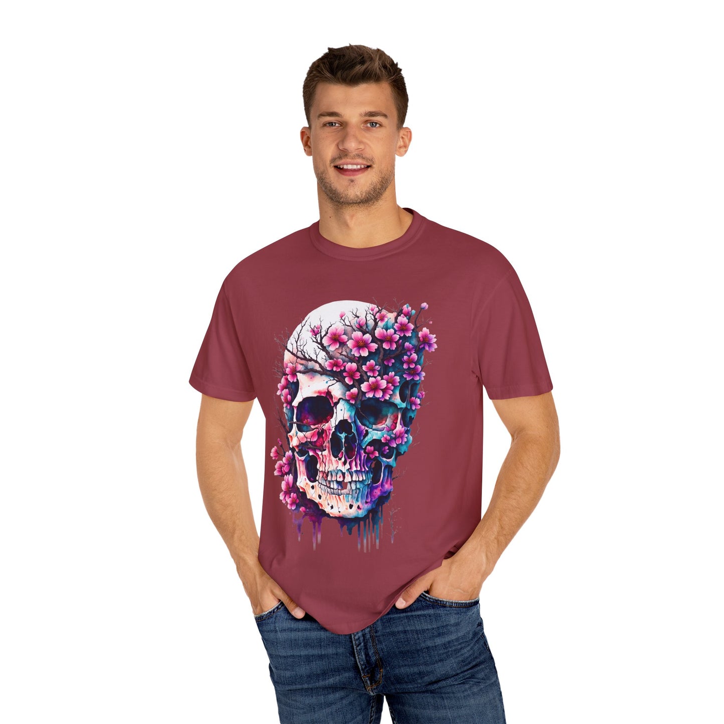 Artistic Skull Floral T-Shirt - Unisex Garment-Dyed Tee