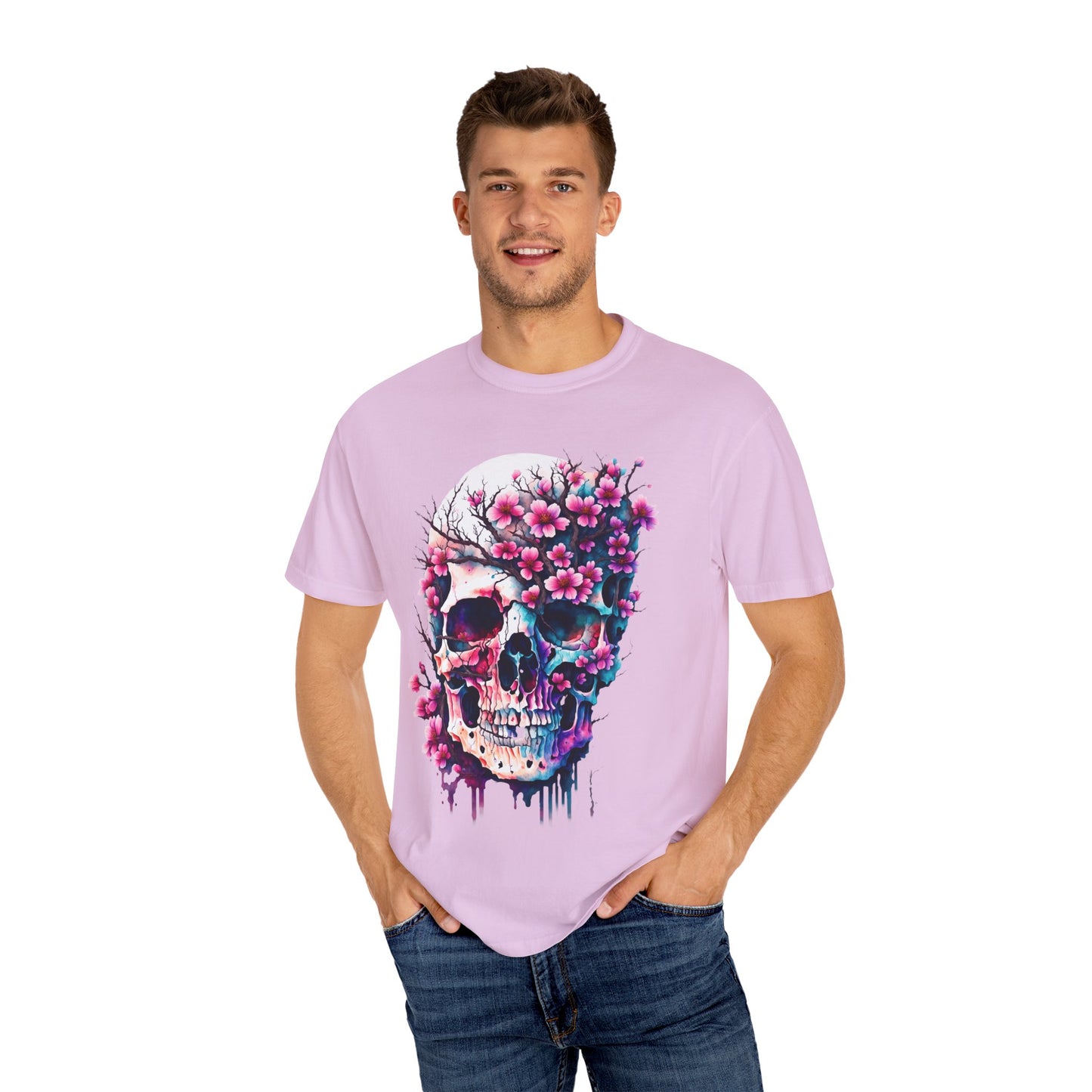 Artistic Skull Floral T-Shirt - Unisex Garment-Dyed Tee