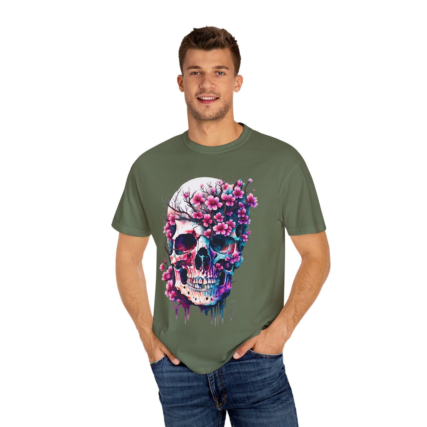 Artistic Skull Floral T-Shirt - Unisex Garment-Dyed Tee