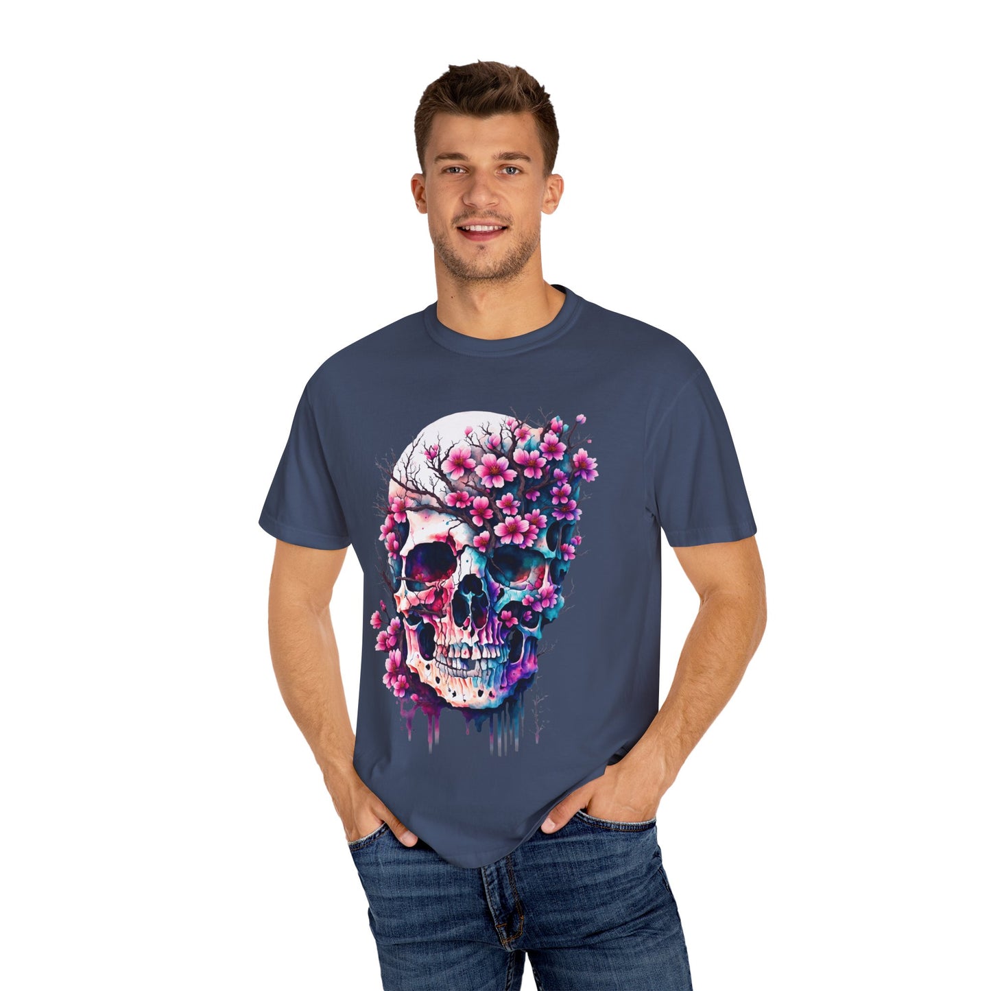 Artistic Skull Floral T-Shirt - Unisex Garment-Dyed Tee