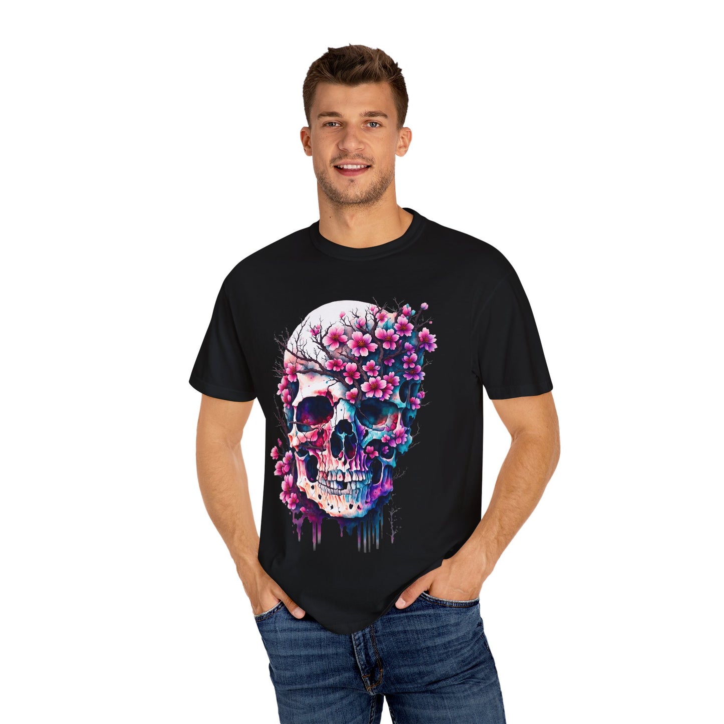 Artistic Skull Floral T-Shirt - Unisex Garment-Dyed Tee
