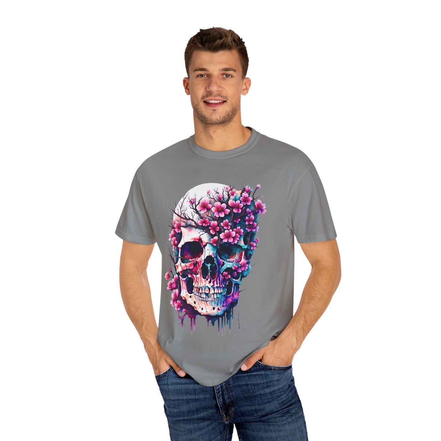 Artistic Skull Floral T-Shirt - Unisex Garment-Dyed Tee