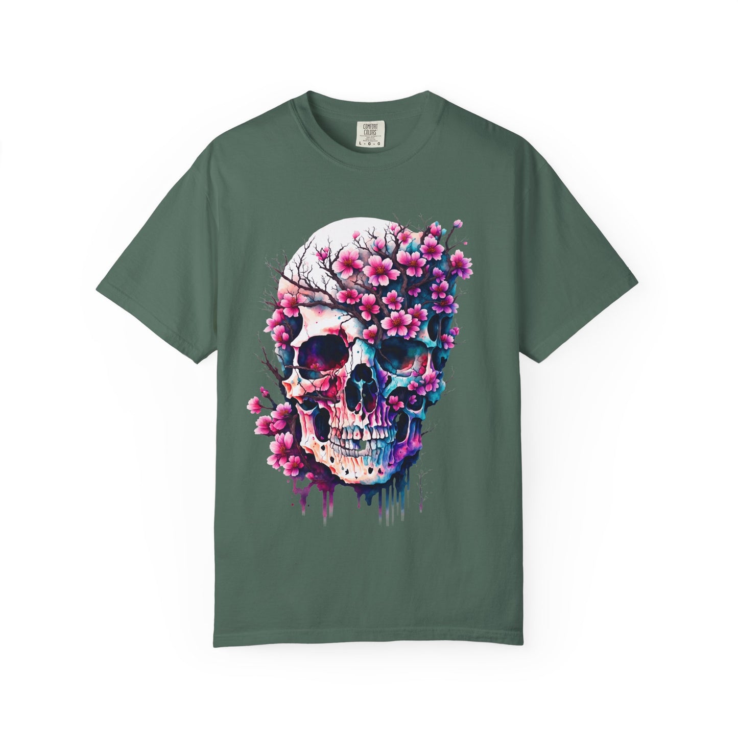 Artistic Skull Floral T-Shirt - Unisex Garment-Dyed Tee
