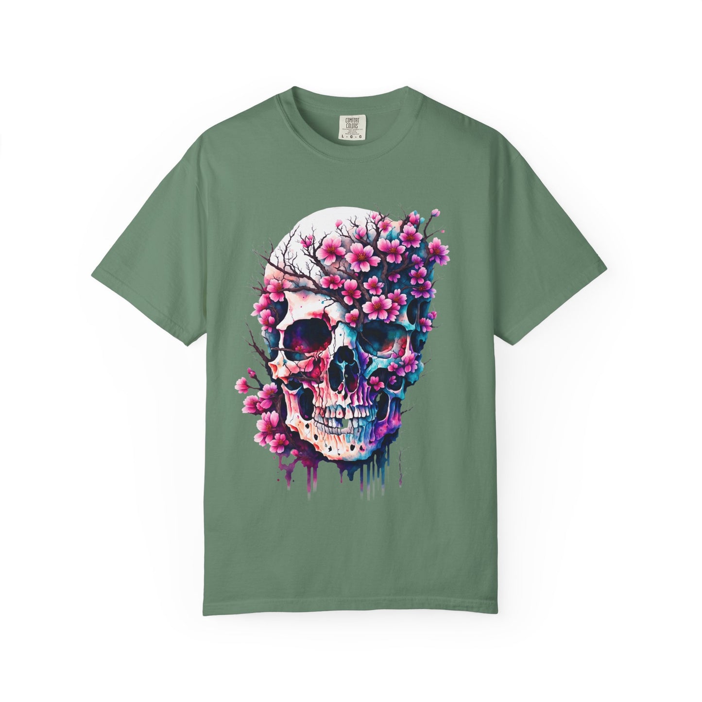 Artistic Skull Floral T-Shirt - Unisex Garment-Dyed Tee