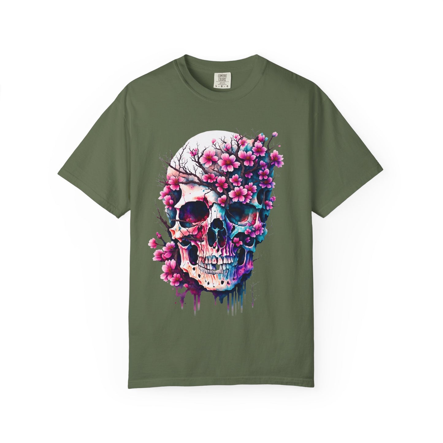Artistic Skull Floral T-Shirt - Unisex Garment-Dyed Tee